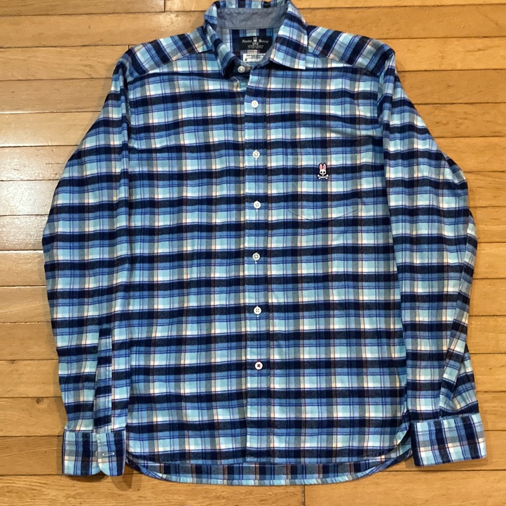 Psycho Bunny Men’s Button Up Plaid Flannel Pima Cotton Shirt Sz Medium R…